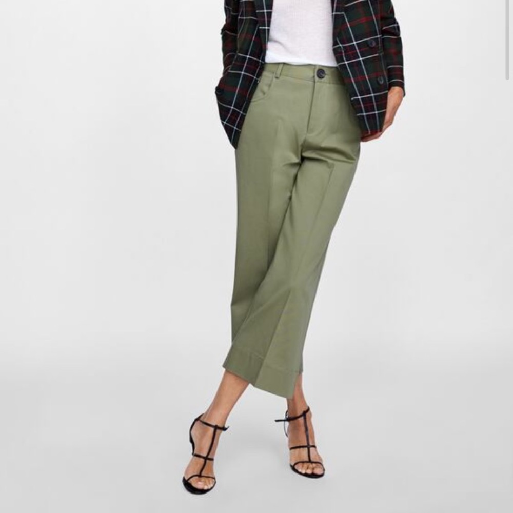 Zara wide leg sam cropped green pants